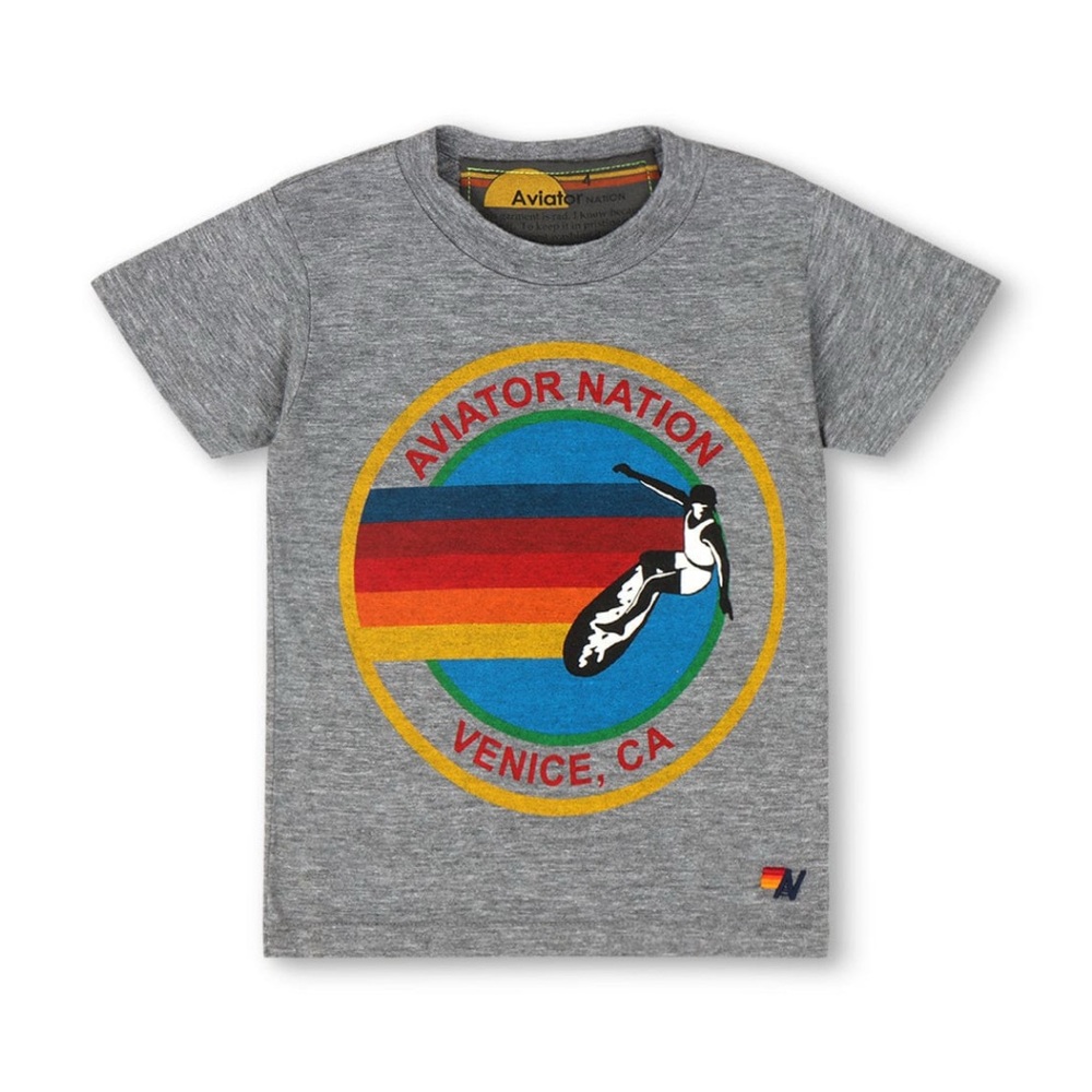 Aviator Nation Gray Tee with Colorful Logo